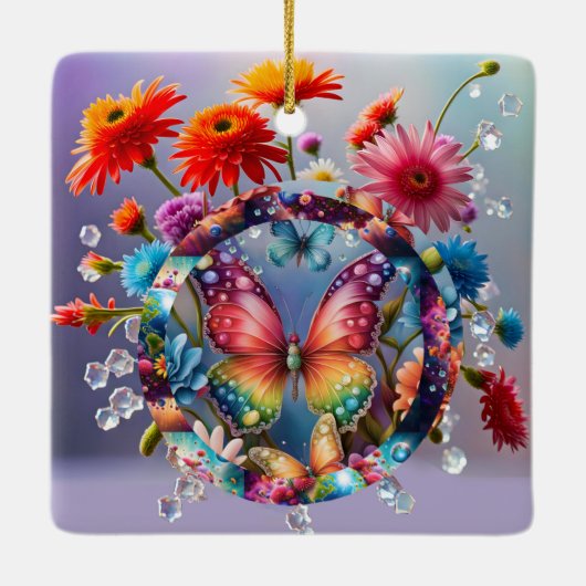 Bloem Vlinder Keramisch Ornament (Achterkant)