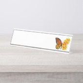 Bloem Vlinder met Gele California Klaproos Bureau Naambordje (Voorkant)