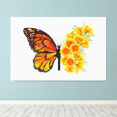 Bloem Vlinder met Gele California Klaproos Canvas Afdruk (Insitu (Houten vloer))