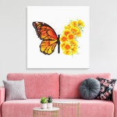 Bloem Vlinder met Gele California Klaproos Canvas Afdruk (Insitu (Woonkamer))