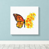 Bloem Vlinder met Gele California Klaproos Canvas Afdruk (Insitu (Houten vloer))