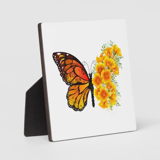 Bloem Vlinder met Gele California Klaproos Fotoplaat (Voorkant)