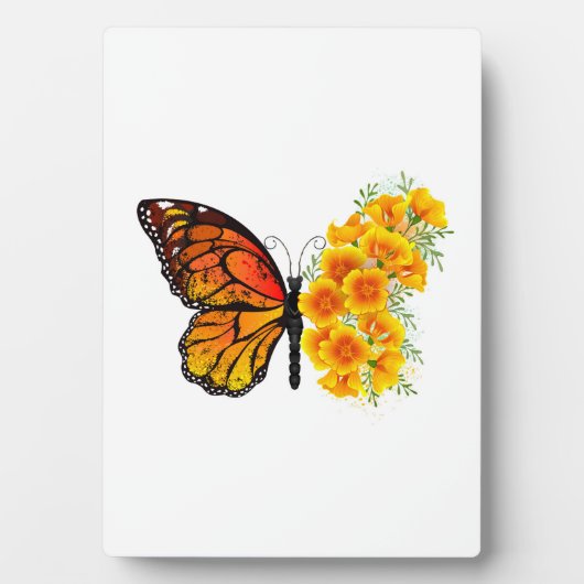 Bloem Vlinder met Gele California Klaproos Fotoplaat (voorkant)