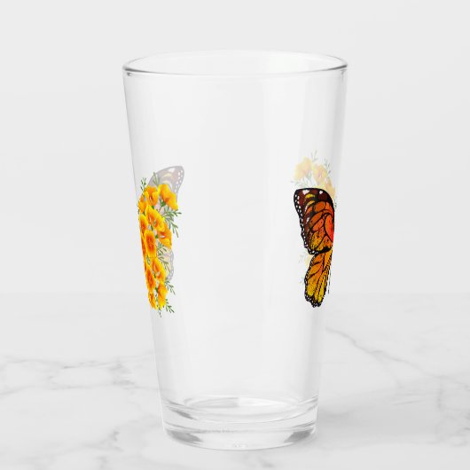 Bloem Vlinder met Gele California Klaproos Glas (Links)