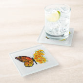 Bloem Vlinder met Gele California Klaproos Glazen Onderzetter (Schuin)
