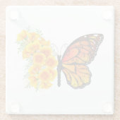 Bloem Vlinder met Gele California Klaproos Glazen Onderzetter (Achterkant)