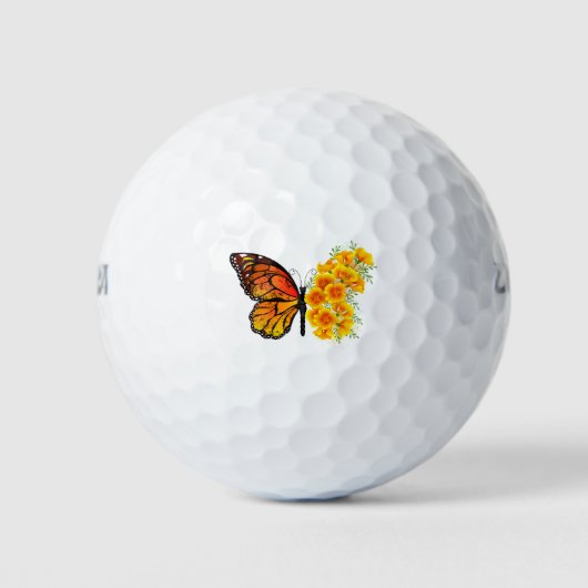 Bloem Vlinder met Gele California Klaproos Golfballen (Voorkant)