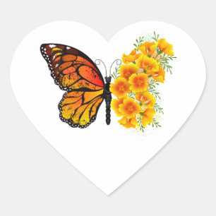Bloem Vlinder met Gele California Klaproos Hart Sticker