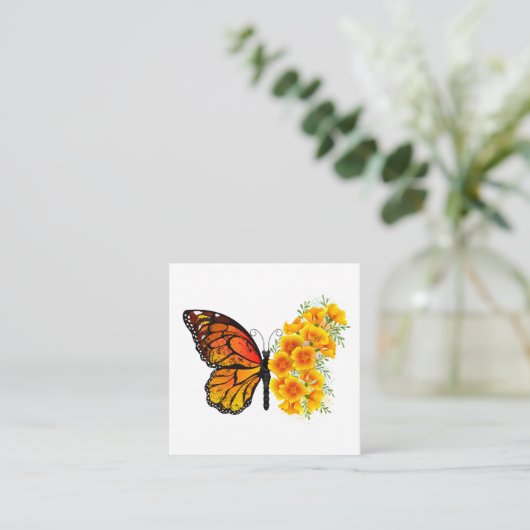 Bloem Vlinder met Gele California Klaproos Informatiekaartje (Staand voorkant)