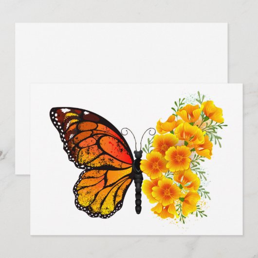 Bloem Vlinder met Gele California Klaproos Kaart (Voorkant / Achterkant)