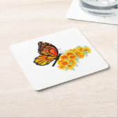 Bloem Vlinder met Gele California Klaproos Kartonnen Onderzetters (Schuin)