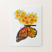 Bloem Vlinder met Gele California Klaproos Legpuzzel (Verticaal)