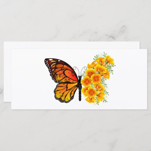 Bloem Vlinder met Gele California Klaproos Menu (Voorkant / Achterkant)