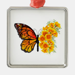 Bloem Vlinder met Gele California Klaproos Metalen Ornament