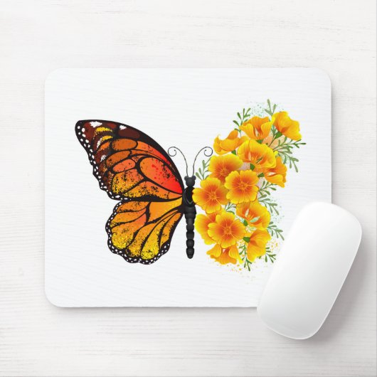 Bloem Vlinder met Gele California Klaproos Muismat (Met muis)