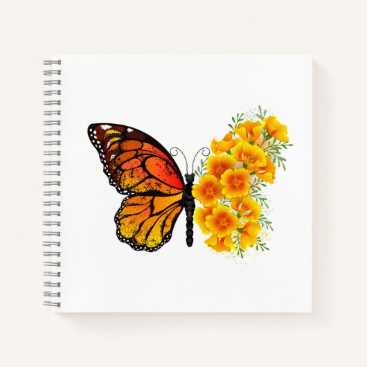 Bloem Vlinder met Gele California Klaproos Notitieboek (Voorkant)