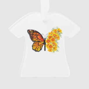 Bloem Vlinder met Gele California Klaproos Ornament
