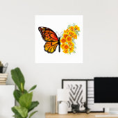 Bloem Vlinder met Gele California Klaproos Poster (Thuiskantoor)