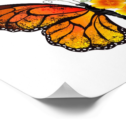 Bloem Vlinder met Gele California Klaproos Poster (Hoek)