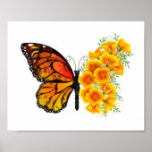 Bloem Vlinder met Gele California Klaproos Poster (Voorkant)