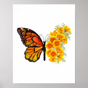 Bloem Vlinder met Gele California Klaproos Poster