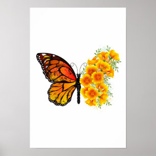 Bloem Vlinder met Gele California Klaproos Poster