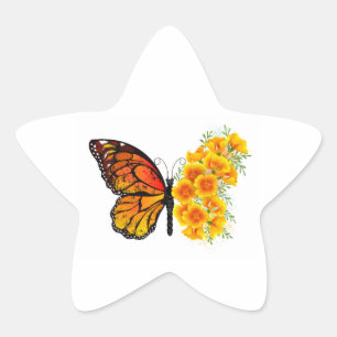 Bloem Vlinder met Gele California Klaproos Ster Sticker