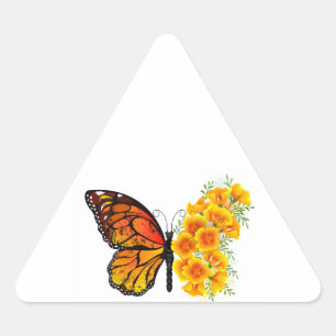 Bloem Vlinder met Gele California Klaproos Sticker