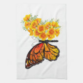 Bloem Vlinder met Gele California Klaproos Theedoek (Verticaal)