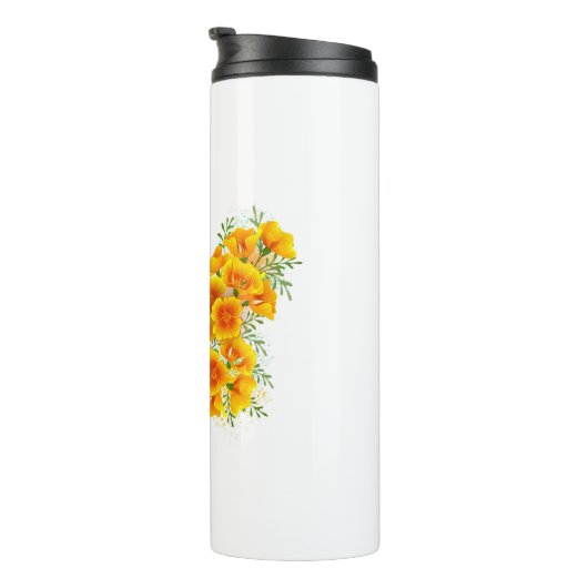 Bloem Vlinder met Gele California Klaproos Thermosbeker (Geroteerd rechts)