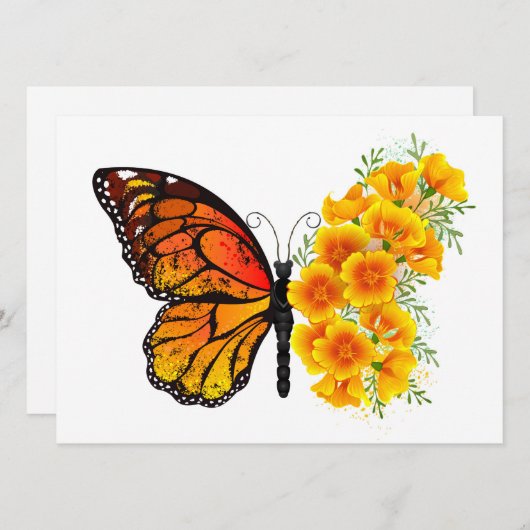 Bloem vlinder met gele Californische pap Aankondiging (Voorkant / Achterkant)