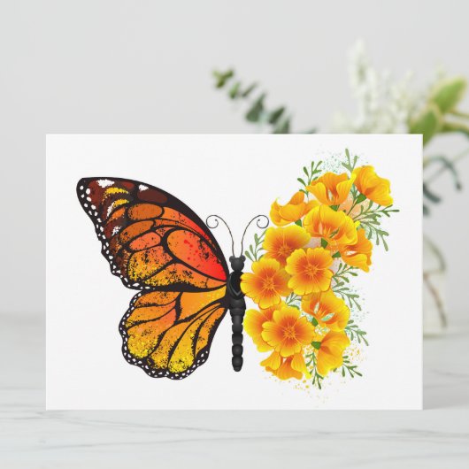 Bloem vlinder met gele Californische pap Aankondiging (Staand voorkant)