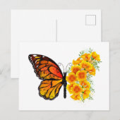 Bloem vlinder met gele Californische pap Aankondigingskaart (Voorkant / Achterkant)