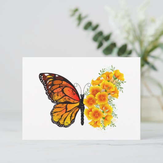 Bloem vlinder met gele Californische pap Advieskaart (Staand voorkant)