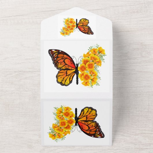 Bloem vlinder met gele Californische pap All In One Uitnodiging (Buitenkant)