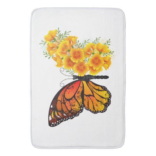 Bloem vlinder met gele Californische pap Badmat (Voorkant Verticaal)