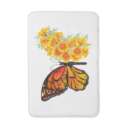 Bloem vlinder met gele Californische pap Badmat (Voorkant Verticaal)