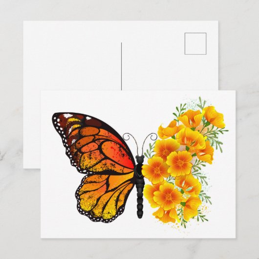 Bloem vlinder met gele Californische pap Briefkaart (Voorkant / Achterkant)