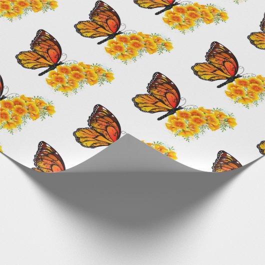Bloem vlinder met gele Californische pap Cadeaupapier (Hoek)