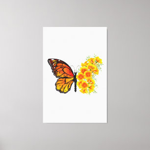 Bloem vlinder met gele Californische pap Canvas Afdruk