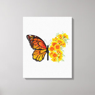 Bloem vlinder met gele Californische pap Canvas Afdruk