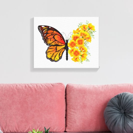 Bloem vlinder met gele Californische pap Canvas Afdruk (Insitu (Woonkamer))