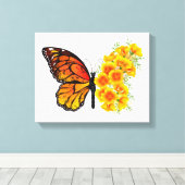 Bloem vlinder met gele Californische pap Canvas Afdruk (Insitu (Houten vloer))