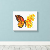 Bloem vlinder met gele Californische pap Canvas Afdruk (Insitu (Houten vloer))