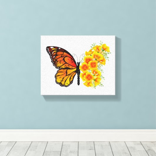 Bloem vlinder met gele Californische pap Canvas Afdruk (Insitu (Houten vloer))