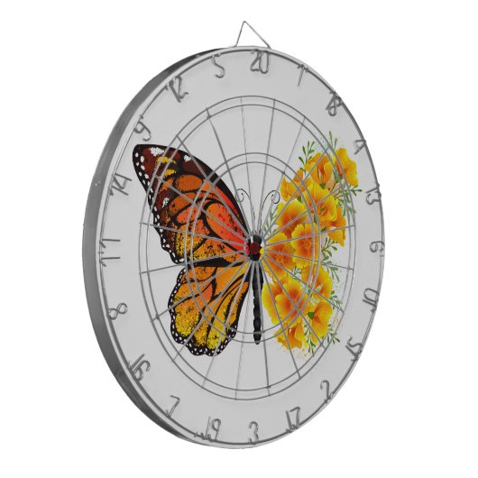 Bloem vlinder met gele Californische pap Dartbord (Voorkant Links)