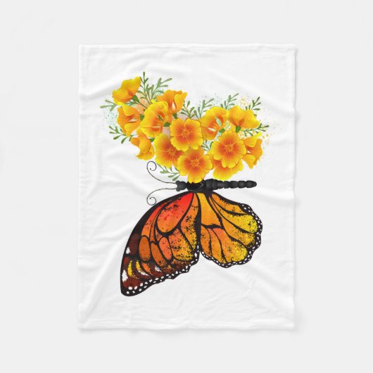 Bloem vlinder met gele Californische pap Fleece Deken (Voorkant)