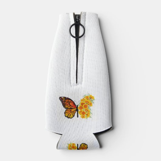 Bloem vlinder met gele Californische pap Flesjeskoeler (Achterkant)