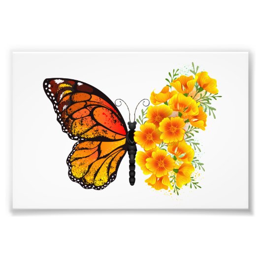 Bloem vlinder met gele Californische pap Foto Afdruk (Voorkant)
