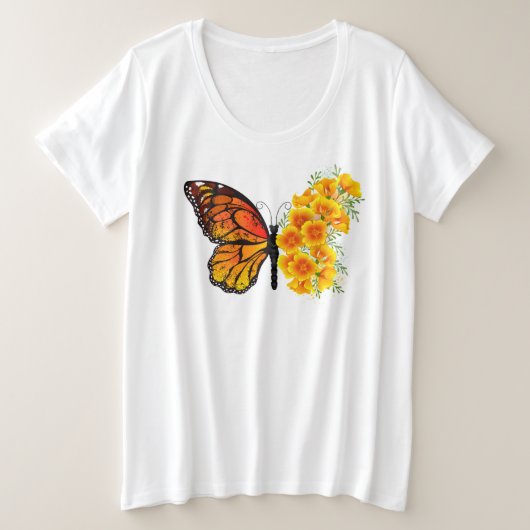 Bloem vlinder met gele Californische pap Grote Maat T-shirt (Design voorkant)
